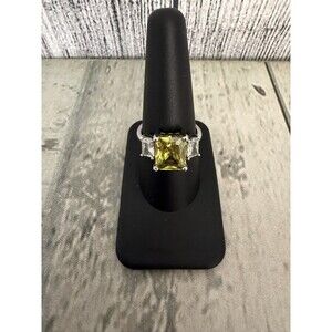 RYZE 3 Stone Emerald Cut Light Green "Peridot" 925 Sterling Silver Size 8.5 Ring